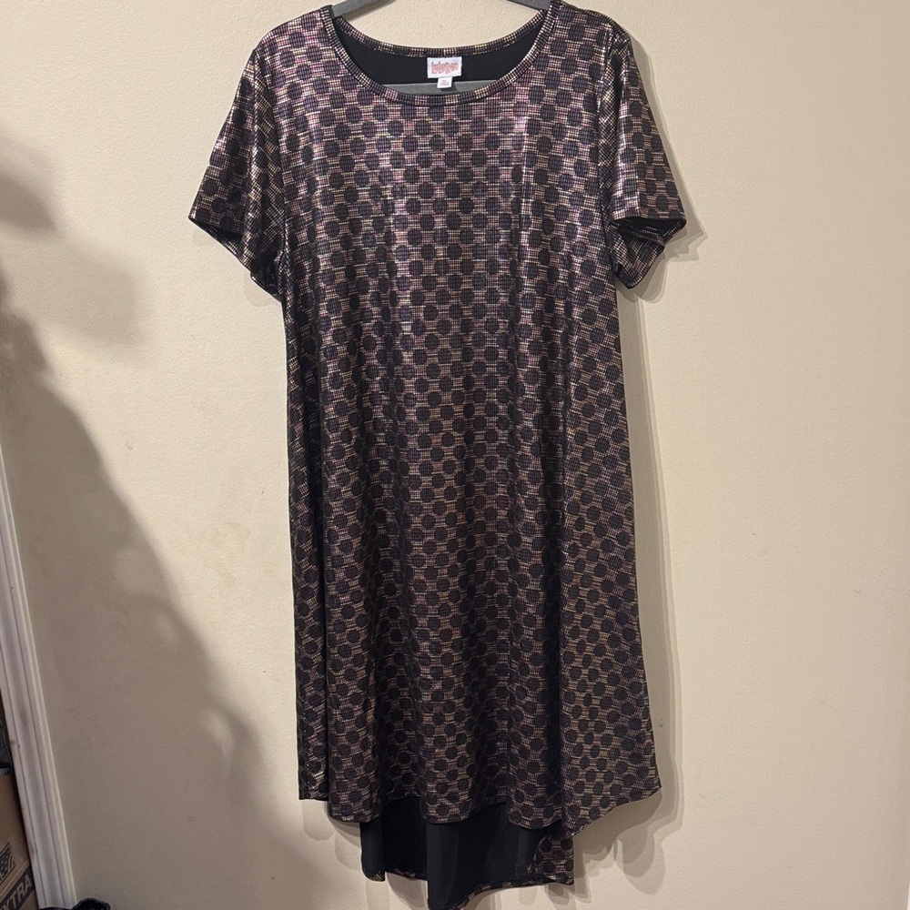 Lularoe Carly Hi - Low Swing Dress sz XL Multicolor Metallic Polka Dot Design